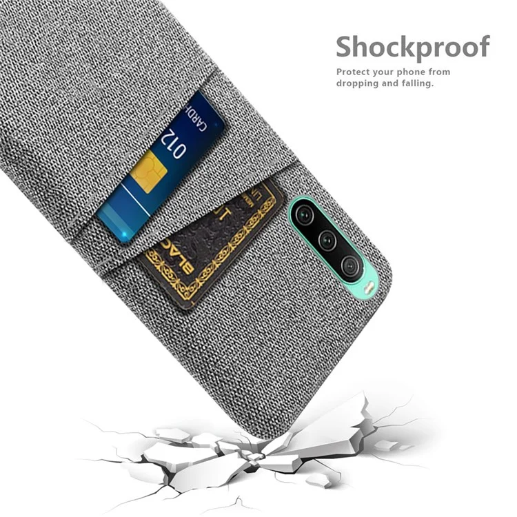 Case de Teléfonos Con Ranuras de Tarjeta Dual Para Sony Xperia 10 IV, Textura de Tela Anti-scratch Taps + PC Protective Cover - Gris Claro