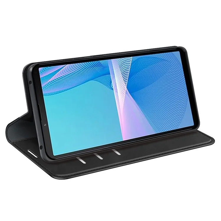 Para Sony Xperia 10 IV PU Cubierta de Billetera de Cuero 3 Ranuras Para Tarjetas Magnéticas Auto-absorbido de la Piel Toque Touch Stand Folio Phone Case - Negro