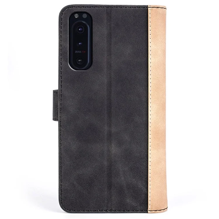 Para Sony Xperia 5 ii Cor de Splicing Flip Capa de Carteira PU Cael - Preto