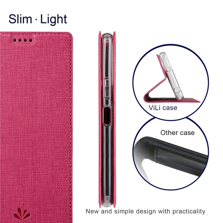 VILI DMX -serie Für Sony Xperia Ace III PU Leder -karten -kartenschlitzabdeckung Cover Ständer Flip Phone Hülle - Rose