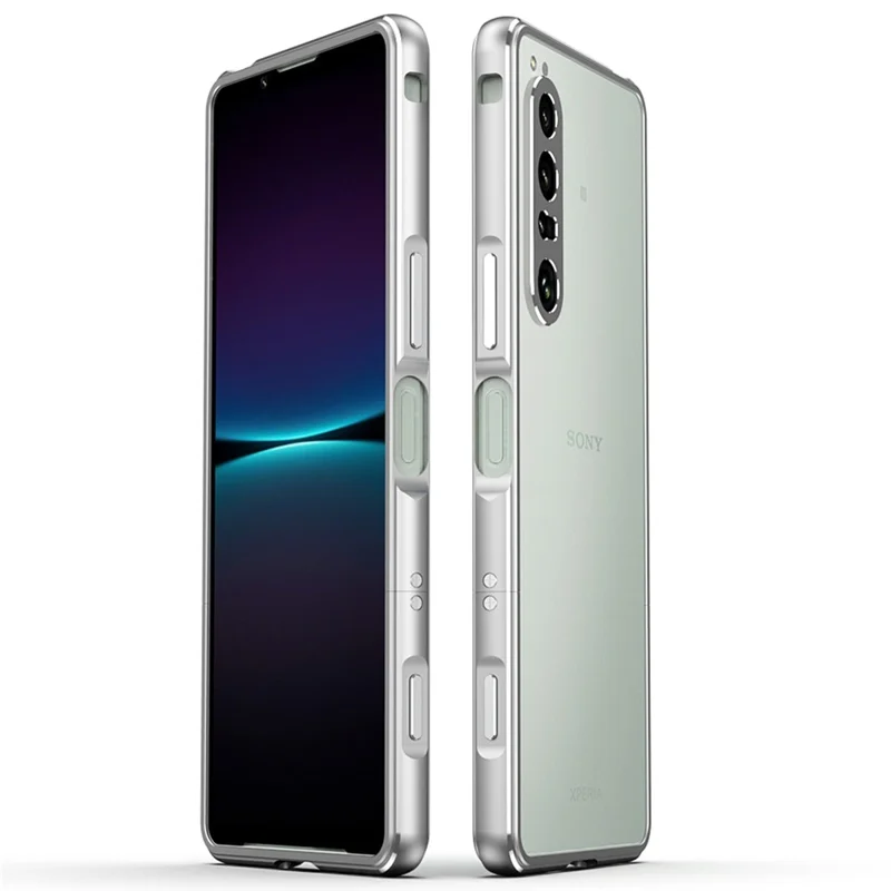 For Sony Xperia 1 IV 5G Bumper Case Metal Frame Shock Absorbent Bumper Cover with Camera Lens Protector - Silver/Silver