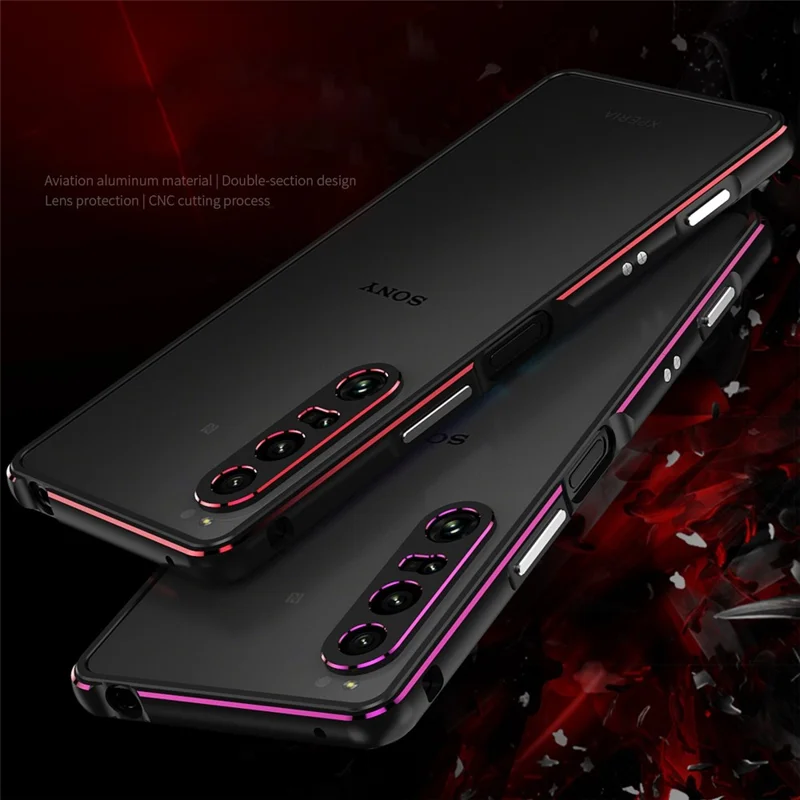 For Sony Xperia 1 IV 5G Bumper Case Metal Frame Shock Absorbent Bumper Cover with Camera Lens Protector - Silver/Silver