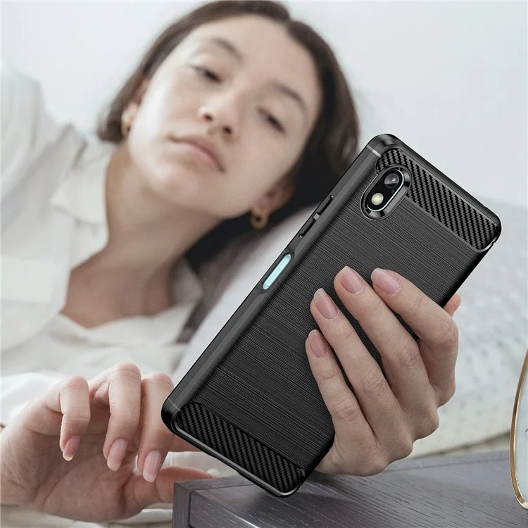 For Sony Xperia Ace III TPU Protective Phone Case Anti-scratch Carbon Fiber Texture Brushed Surface Cover - Black