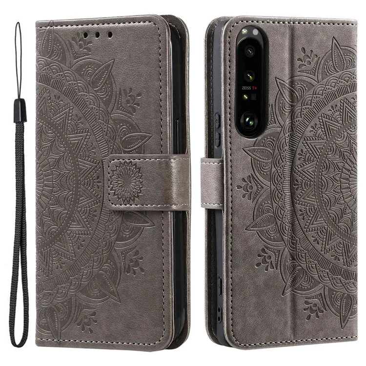 Для Sony Xperia 1 IV 5G Против Fall Phone Flip Case Case Mandala Flower Patter - Серый