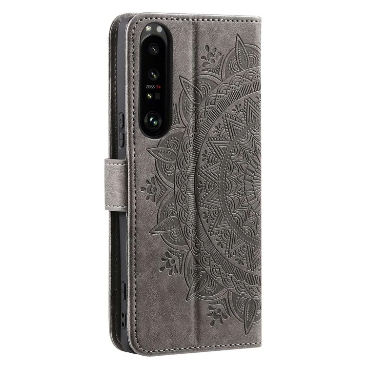 Для Sony Xperia 1 IV 5G Против Fall Phone Flip Case Case Mandala Flower Patter - Серый