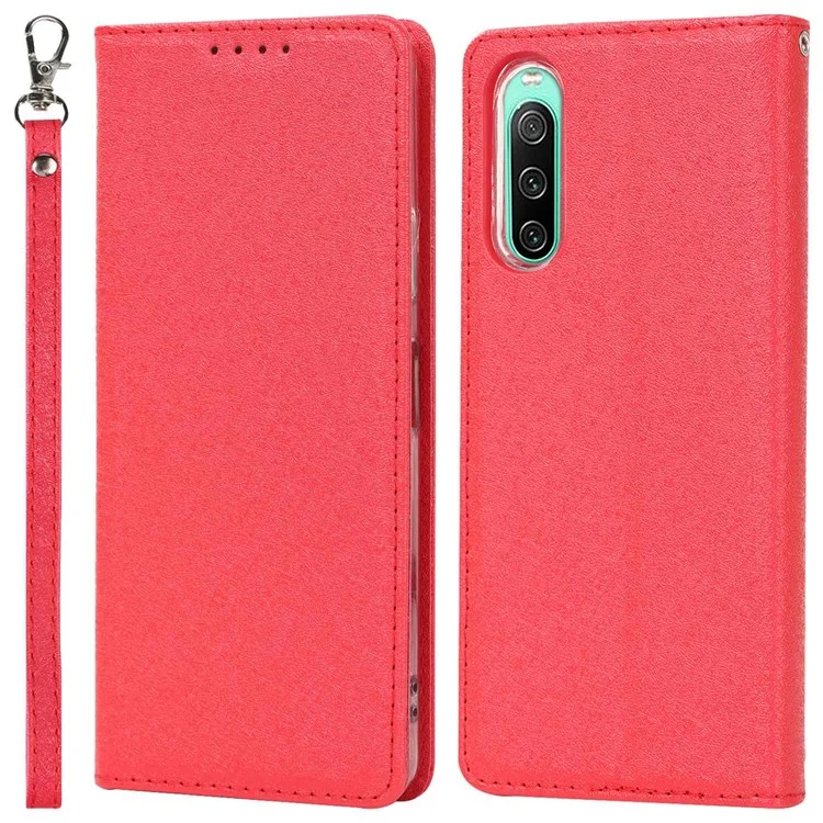 Per Sony Xperia 10 IV 5G Anti-scratch PU Settura Pettura Persuttura Custodia Per Telefono Coperchio di Telefono Cellulare Shock-shock With Strap - Rosso