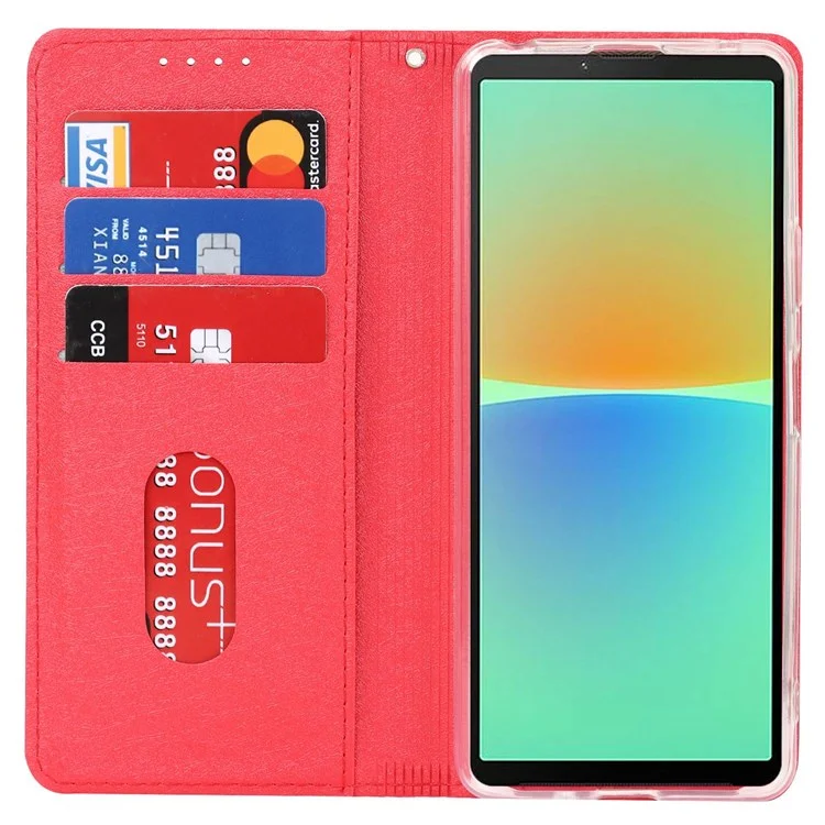 Per Sony Xperia 10 IV 5G Anti-scratch PU Settura Pettura Persuttura Custodia Per Telefono Coperchio di Telefono Cellulare Shock-shock With Strap - Rosso