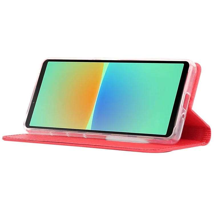 Per Sony Xperia 10 IV 5G Anti-scratch PU Settura Pettura Persuttura Custodia Per Telefono Coperchio di Telefono Cellulare Shock-shock With Strap - Rosso