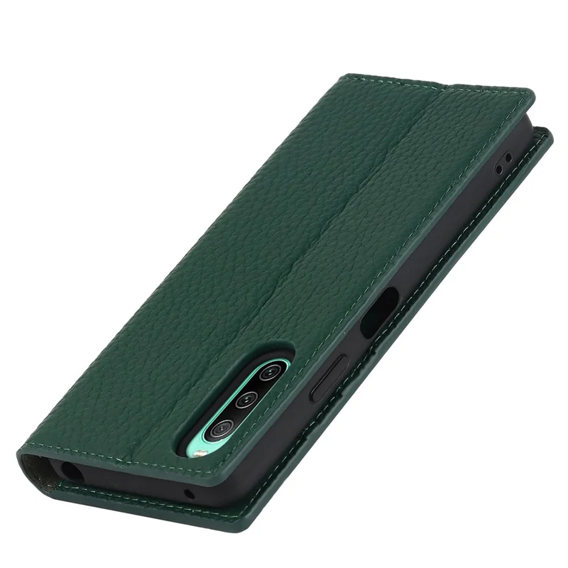 For Sony Xperia 10 IV 5G Shockproof Genuine Leather Case Litchi Texture Wallet Stand Anti-scratch Phone Shell with Hand Strap - Green