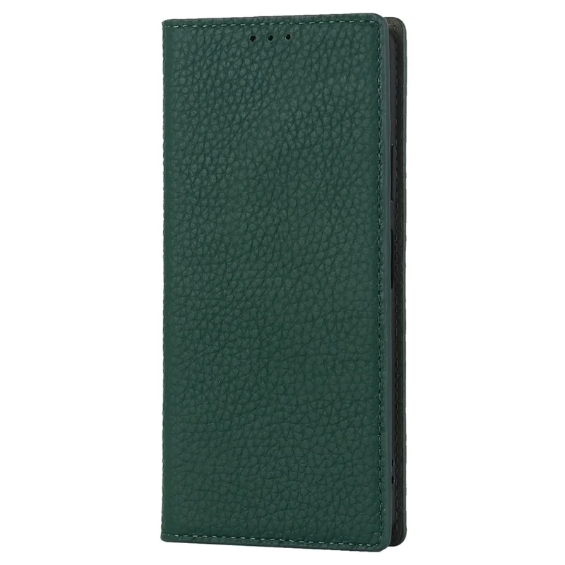 For Sony Xperia 10 IV 5G Shockproof Genuine Leather Case Litchi Texture Wallet Stand Anti-scratch Phone Shell with Hand Strap - Green