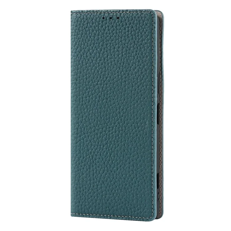 Para Sony Xperia 1 IV 5G Cubierta Completa Litchi Textura Case de Teléfono de Cuero Genuino Soporte de Protección Anti-caza Con Correa de Muñeca - Bebe Azul