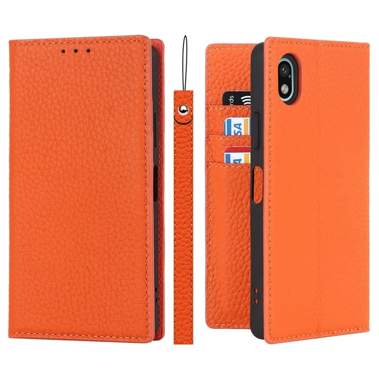 Для Sony Xperia Ace III 5G Shock -rayper Phone Cover Litchi Texture Подличная Кожаная Кошелька с Ручным Ремешком - Апельсин
