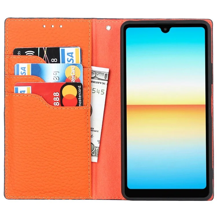 Для Sony Xperia Ace III 5G Shock -rayper Phone Cover Litchi Texture Подличная Кожаная Кошелька с Ручным Ремешком - Апельсин