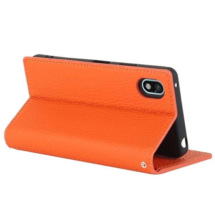 Для Sony Xperia Ace III 5G Shock -rayper Phone Cover Litchi Texture Подличная Кожаная Кошелька с Ручным Ремешком - Апельсин