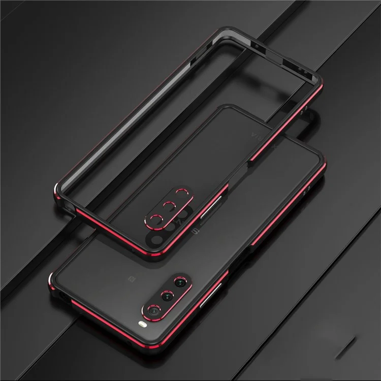 For Sony Xperia 10 IV 5G Anti-scratch Phone Case Metal Frame Shock Absorbent Bumper Cover with Camera Lens Protector - Black / Red