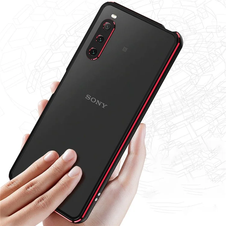 For Sony Xperia 10 IV 5G Anti-scratch Phone Case Metal Frame Shock Absorbent Bumper Cover with Camera Lens Protector - Black / Red