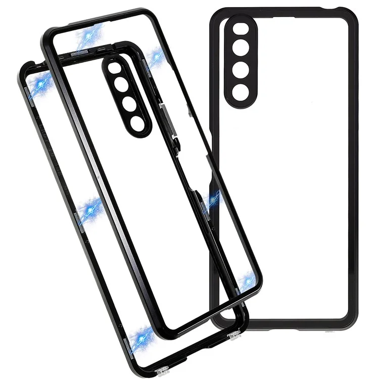 Für Sony Xperia 10 IV 5G stoßfeste Handyhülle Metallrahmen + gehärtetes Glas + PC-Rückseite Hybrid-Schutzhülle Magnetverschluss Handyhülle - Schwarz