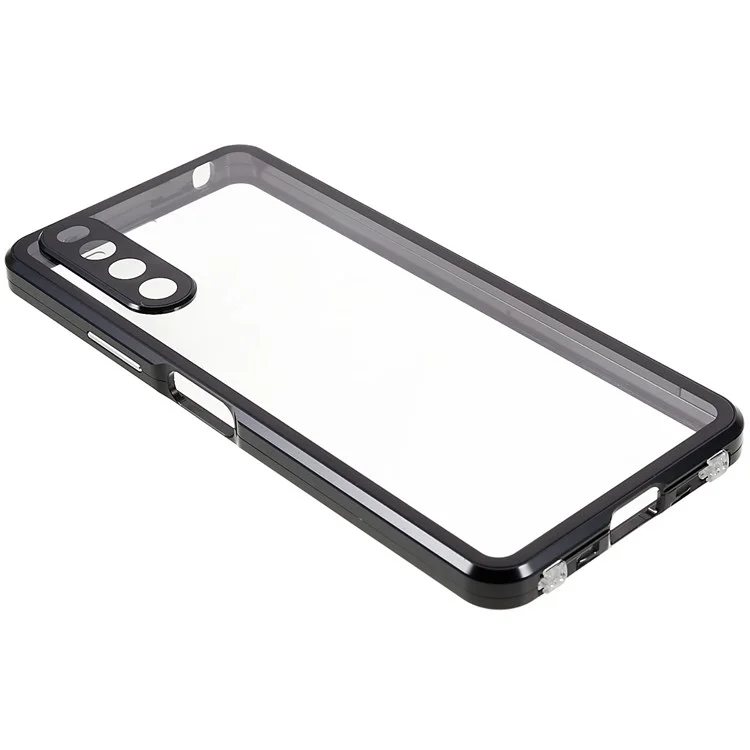Für Sony Xperia 10 IV 5G stoßfeste Handyhülle Metallrahmen + gehärtetes Glas + PC-Rückseite Hybrid-Schutzhülle Magnetverschluss Handyhülle - Schwarz