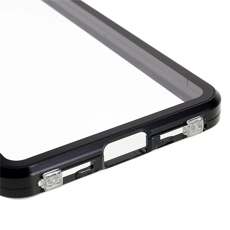 Für Sony Xperia 10 IV 5G stoßfeste Handyhülle Metallrahmen + gehärtetes Glas + PC-Rückseite Hybrid-Schutzhülle Magnetverschluss Handyhülle - Schwarz