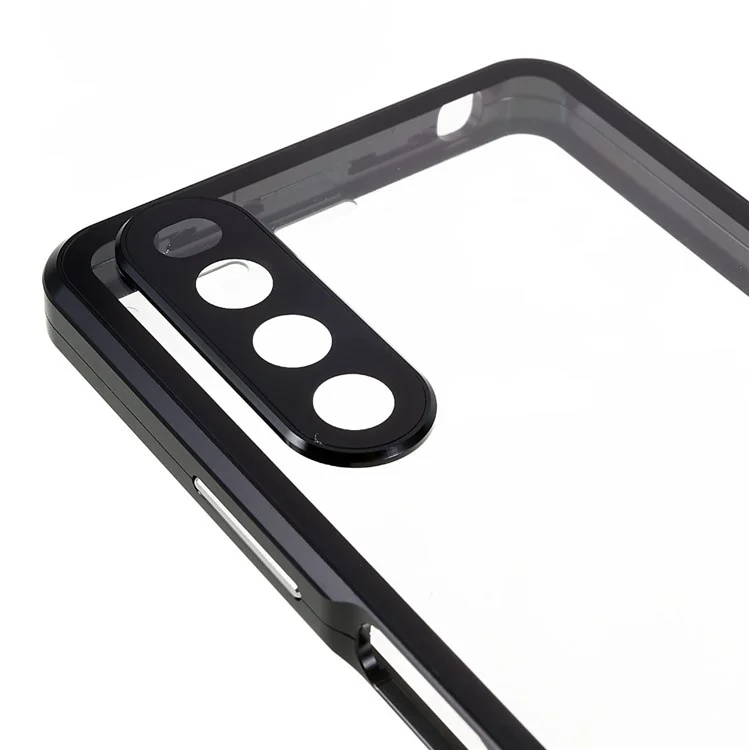 Für Sony Xperia 10 IV 5G stoßfeste Handyhülle Metallrahmen + gehärtetes Glas + PC-Rückseite Hybrid-Schutzhülle Magnetverschluss Handyhülle - Schwarz