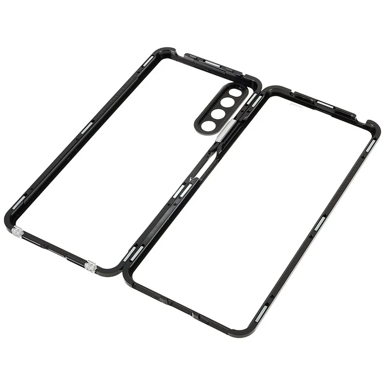 Für Sony Xperia 10 IV 5G stoßfeste Handyhülle Metallrahmen + gehärtetes Glas + PC-Rückseite Hybrid-Schutzhülle Magnetverschluss Handyhülle - Schwarz