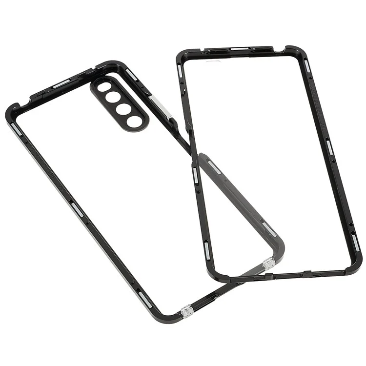 Für Sony Xperia 10 IV 5G stoßfeste Handyhülle Metallrahmen + gehärtetes Glas + PC-Rückseite Hybrid-Schutzhülle Magnetverschluss Handyhülle - Schwarz
