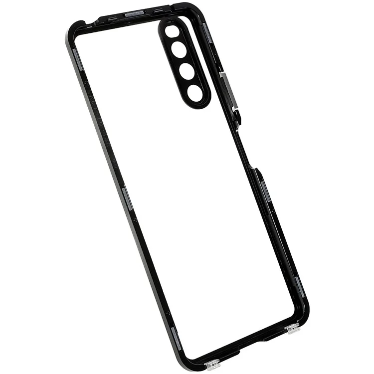 Für Sony Xperia 10 IV 5G stoßfeste Handyhülle Metallrahmen + gehärtetes Glas + PC-Rückseite Hybrid-Schutzhülle Magnetverschluss Handyhülle - Schwarz