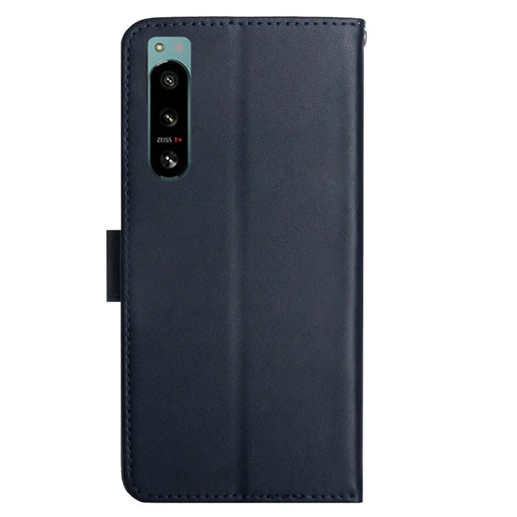For Sony Xperia 5 IV 5G HT02 Nappa Texture Genuine Leather Wallet Case Stand Magnetic Closure Solid Color Cover - Blue
