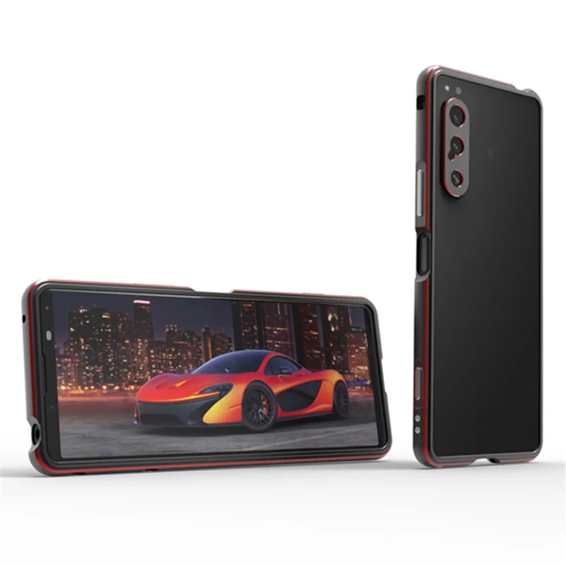 For Sony Xperia 5 IV 5G Well-protected Phone Case Metal Frame Shock Absorbent Bumper Cover with Camera Lens Protector - Green  /  Silver