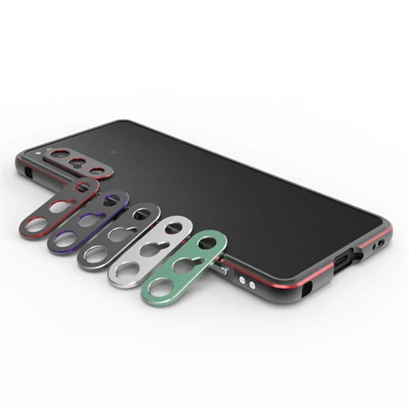 For Sony Xperia 5 IV 5G Well-protected Phone Case Metal Frame Shock Absorbent Bumper Cover with Camera Lens Protector - Green  /  Silver