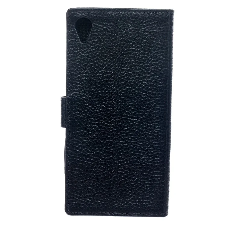 Litchi Genuine Leather Wallet Case for Sony Xperia X - Black