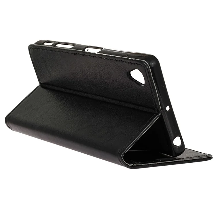 Crazy Horse Leather Wallet Case for Sony Xperia X - Black