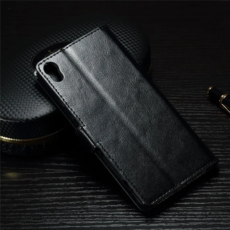 Crazy Horse Leather Wallet Stand Case for Sony Xperia X Performance - Black