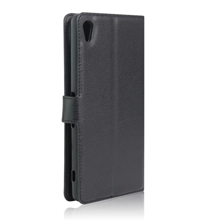 Litchi Skin Wallet Leather Stand Case for Sony Xperia XA Ultra - Black
