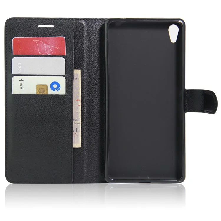 Litchi Skin Wallet Leather Stand Case for Sony Xperia XA Ultra - Black