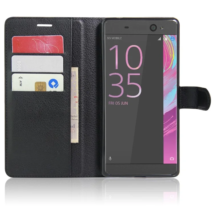 Litchi Skin Wallet Leather Stand Case for Sony Xperia XA Ultra - Black
