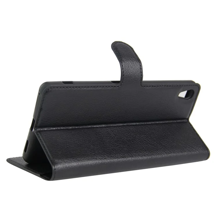 Litchi Skin Wallet Leather Stand Case for Sony Xperia XA Ultra - Black