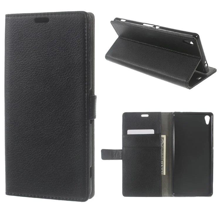 Litchi Grain Wallet Leather Case for Sony Xperia XA Ultra - Black