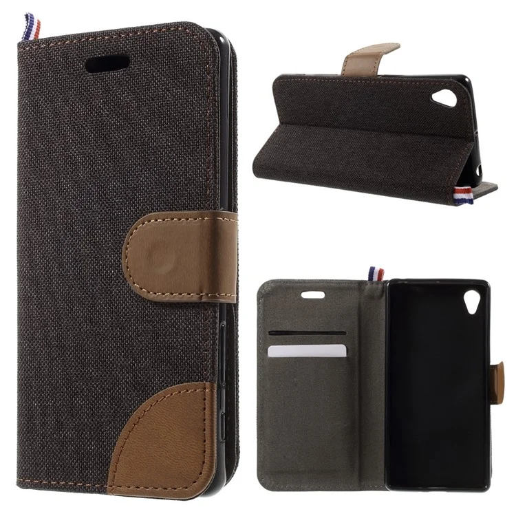 Denim Fabric Leather Flip Cover Case for Sony Xperia XA / XA Dual - Black