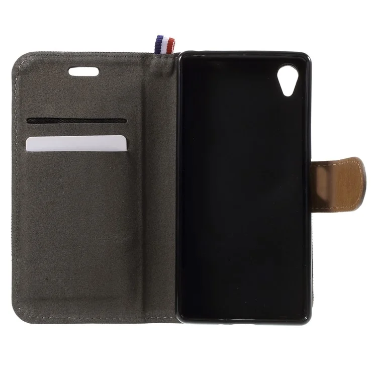 Denim Fabric Leather Flip Cover Case for Sony Xperia XA / XA Dual - Black