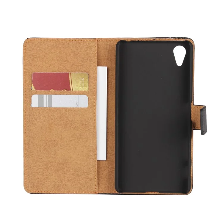 Genuine Split Leather Wallet Stand Case for Sony Xperia X - Black