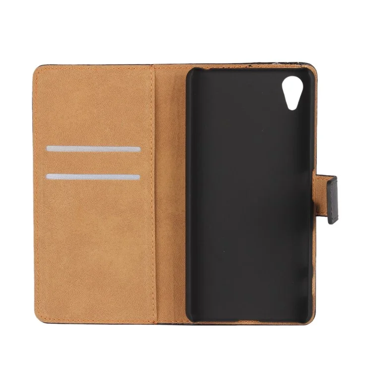 Genuine Split Leather Wallet Stand Case for Sony Xperia X - Black