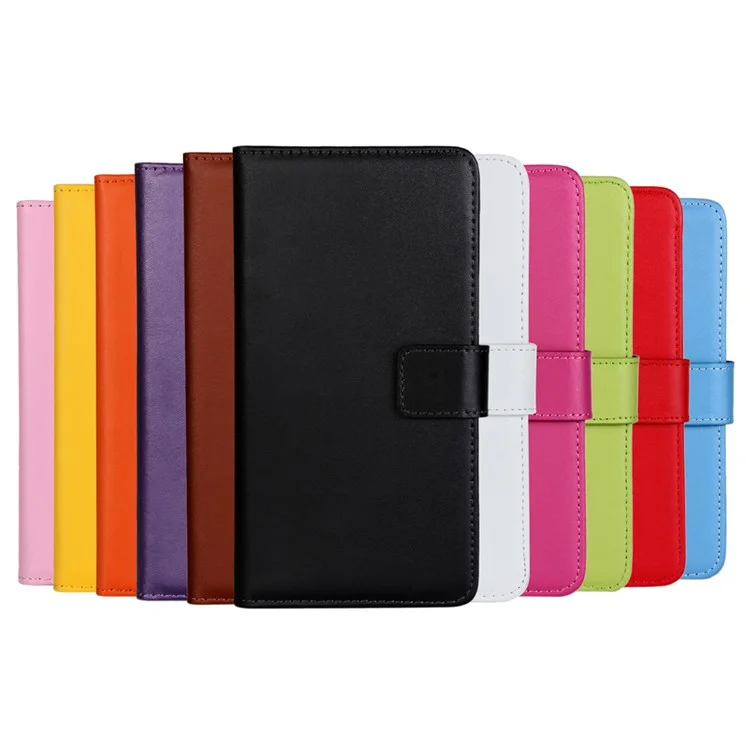 Genuine Split Leather Wallet Stand Case for Sony Xperia X - Black