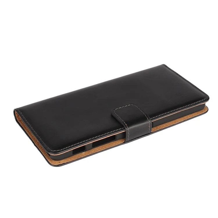Genuine Split Leather Wallet Stand Case for Sony Xperia X - Black