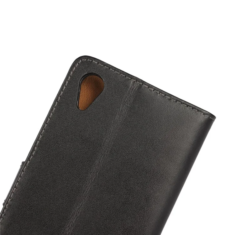 Genuine Split Leather Wallet Stand Case for Sony Xperia X - Black