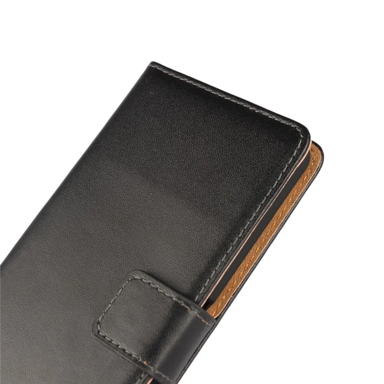 Genuine Split Leather Wallet Stand Case for Sony Xperia X - Black