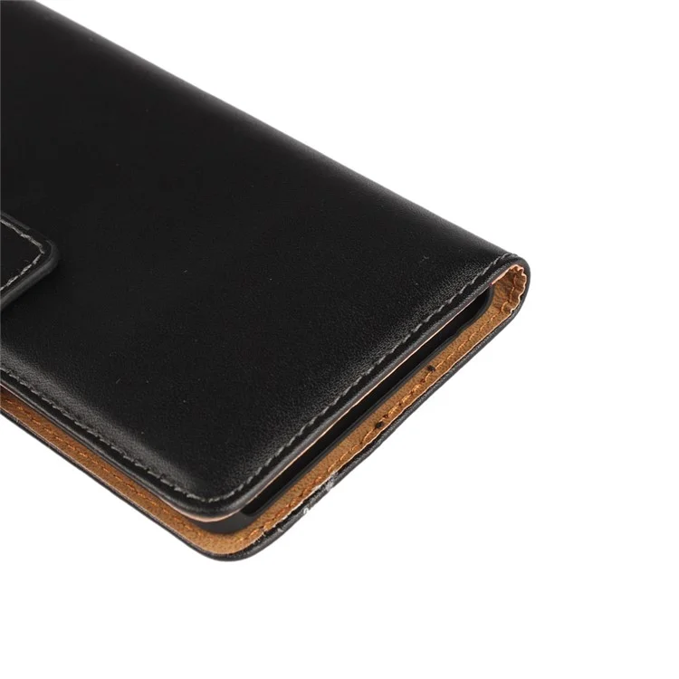 Genuine Split Leather Wallet Stand Case for Sony Xperia X - Black