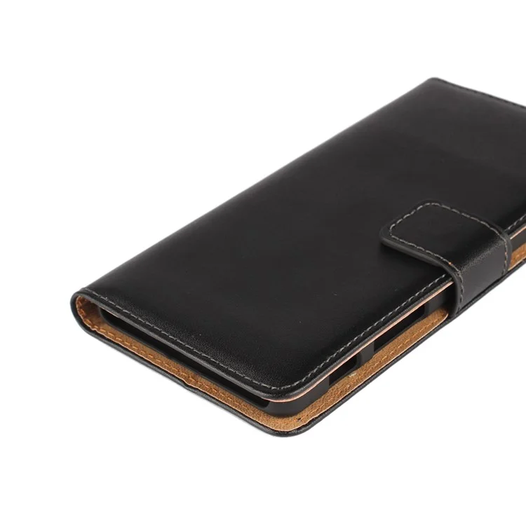 Genuine Split Leather Wallet Stand Case for Sony Xperia X - Black