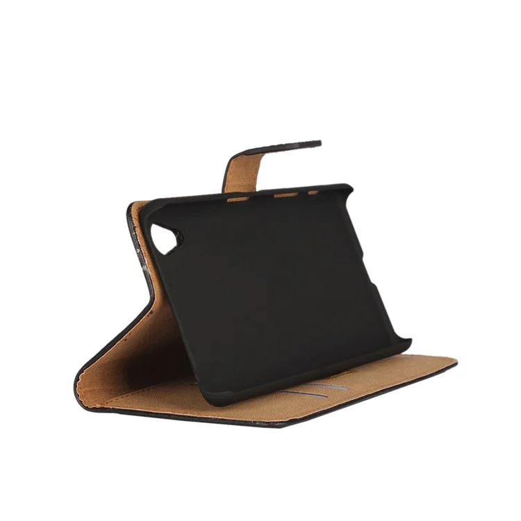 Genuine Split Leather Wallet Stand Case for Sony Xperia X - Black