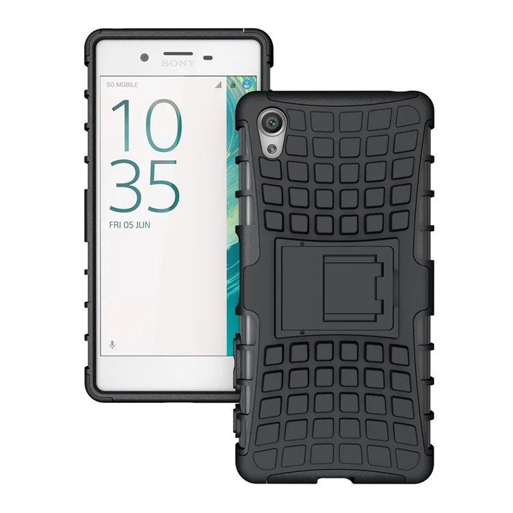 Anti-slip PC + TPU Kickstand Phone Case for Sony Xperia X - Black